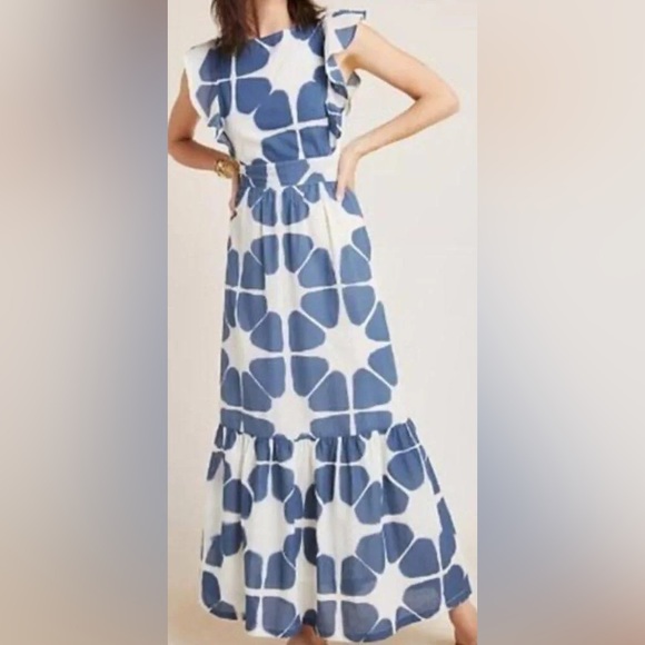 The Odells - Seville Blue and White Ruffle Maxi Dress - Picture 3 of 10